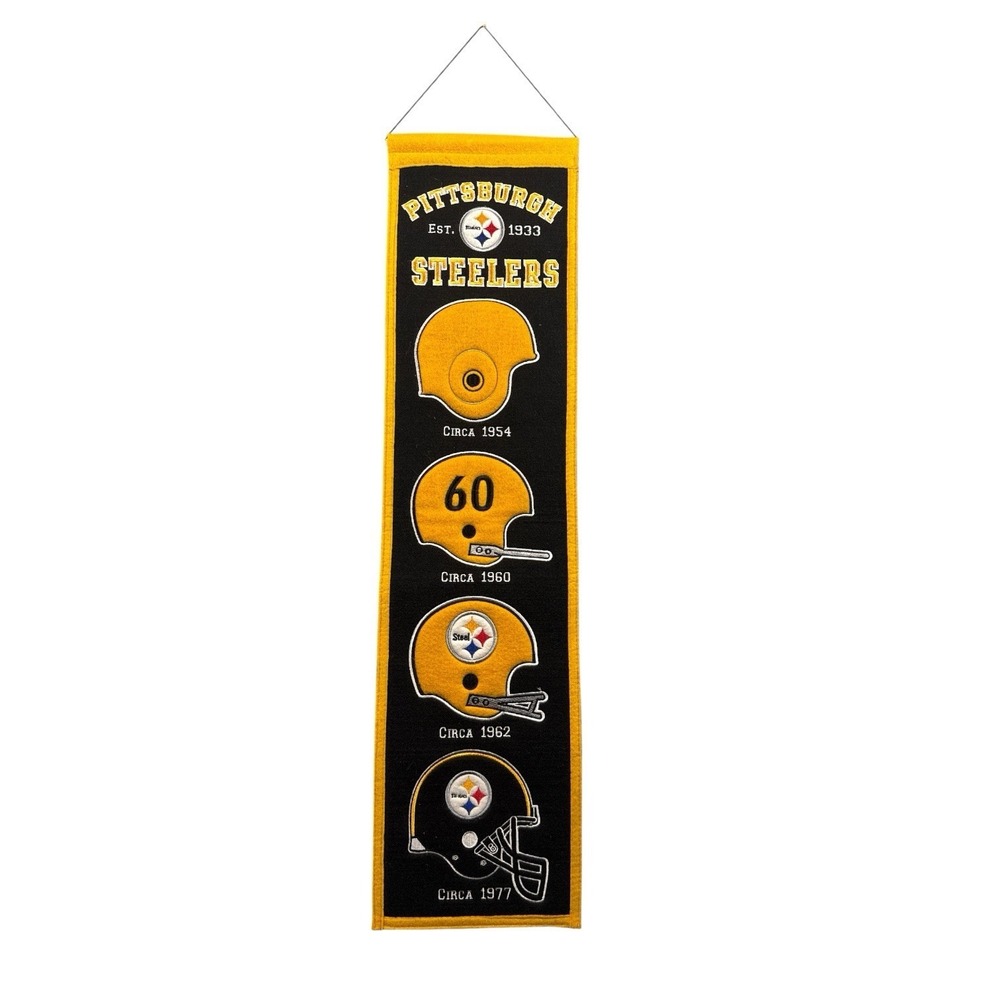 Pittsburgh Steelers NFL Team Heritage Banner Sz 8x32‎ Wool Blend Home Decor NWT